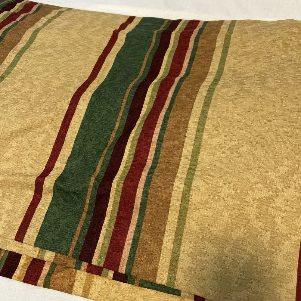 Custom Made Queen Bedskirt and 4 Shams Gold Green Red Stripe Tassel Fringe 1399
